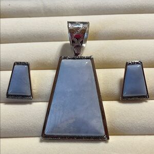 Jay King Silver and Agate Pendant and Ear Rings